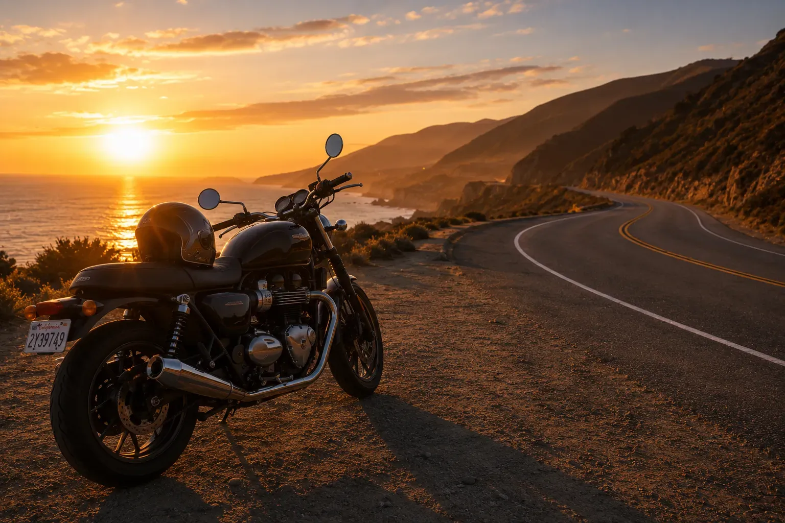 A motorcycle on a California road